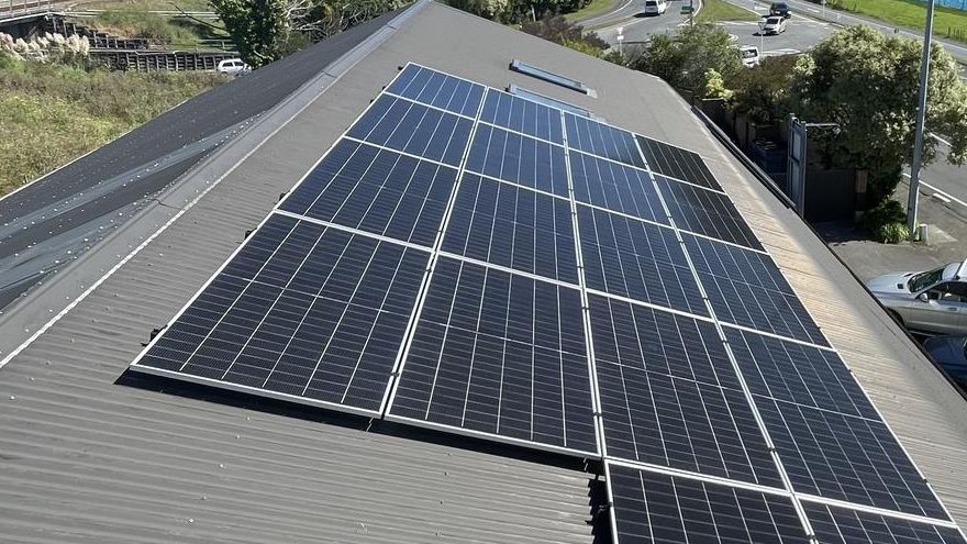 A 10kW solar array on the metal roof of a commercial building on Fergusson Drive, Upper Hutt